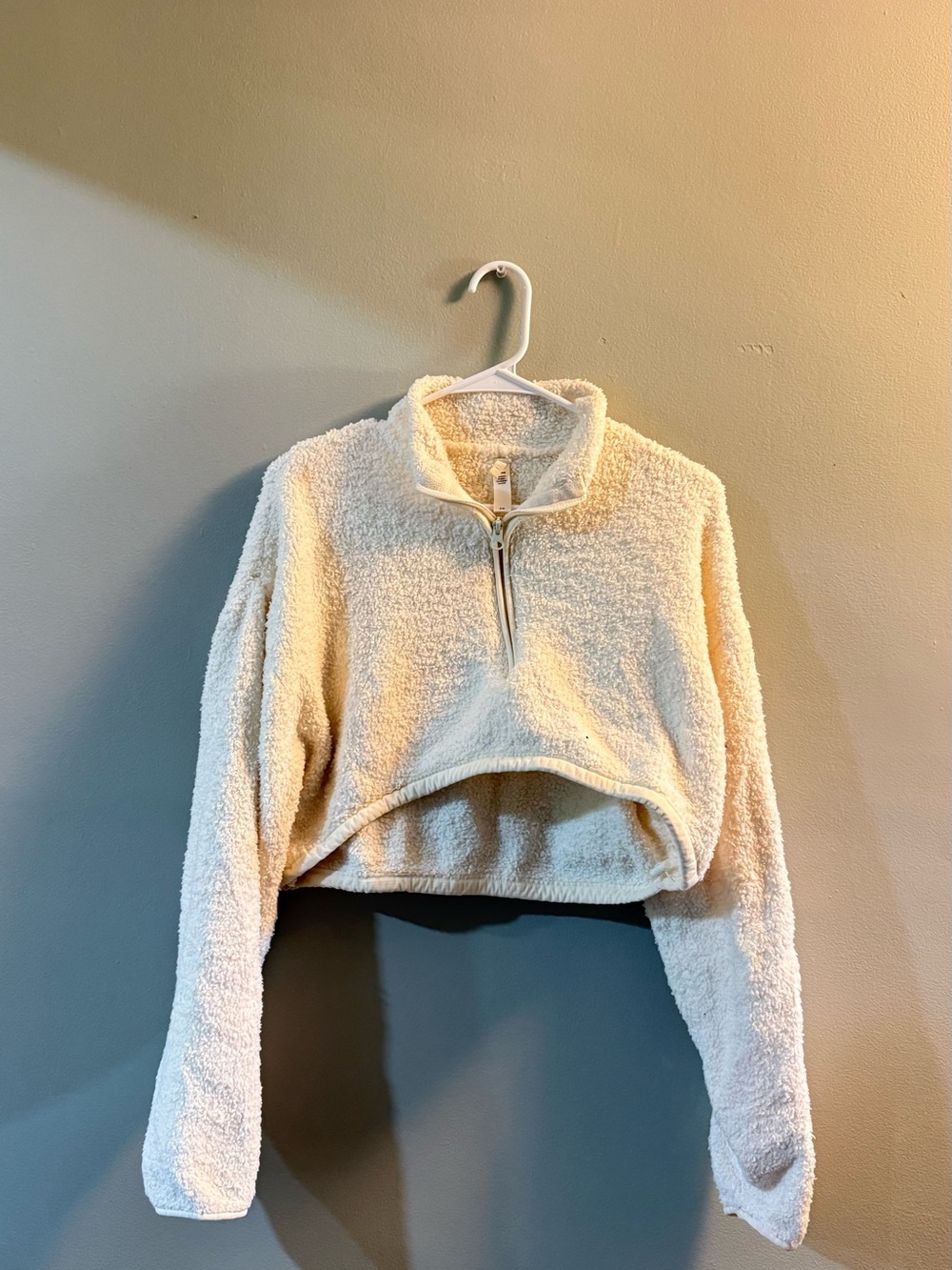 SKIMS Cream Sherpa Cropped Half-Zip Hoodie